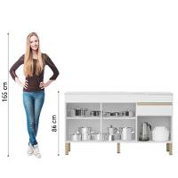 Balcão Gabinete De Cozinha 3 Portas 1 Gaveta Com Tampo 1,50m Line Kit's Paraná Madeirado Branco - 6