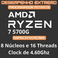 Pc Gamer Completo AMD Ryzen 7 5700g Gráficos Radeon Vega 8 16GB DDR4 SSD Nvme 512GB Fonte 600W 80 Plus Monitor 24 75hz