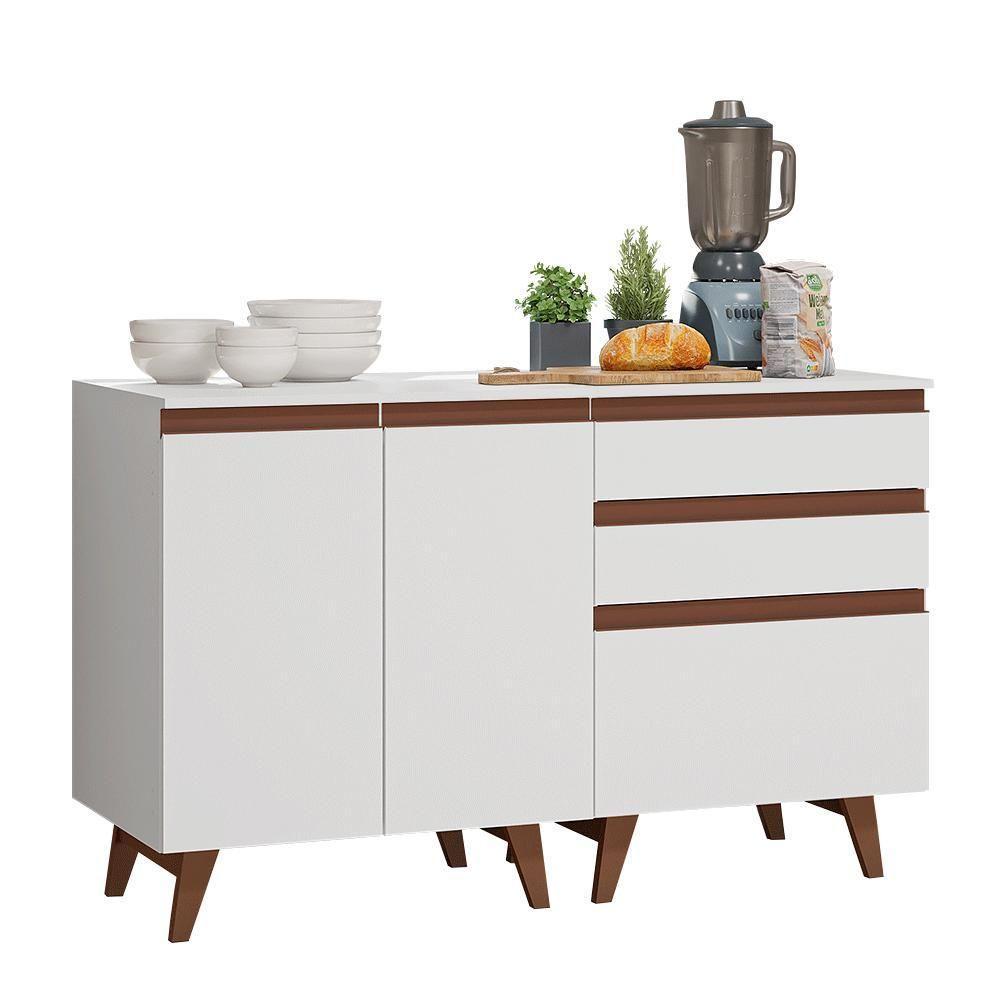 Kit Com Dois Balcões De Cozinha 2 Portas 3 Gavetas (com Tampo) Branco Reims Madesa Branco - 2