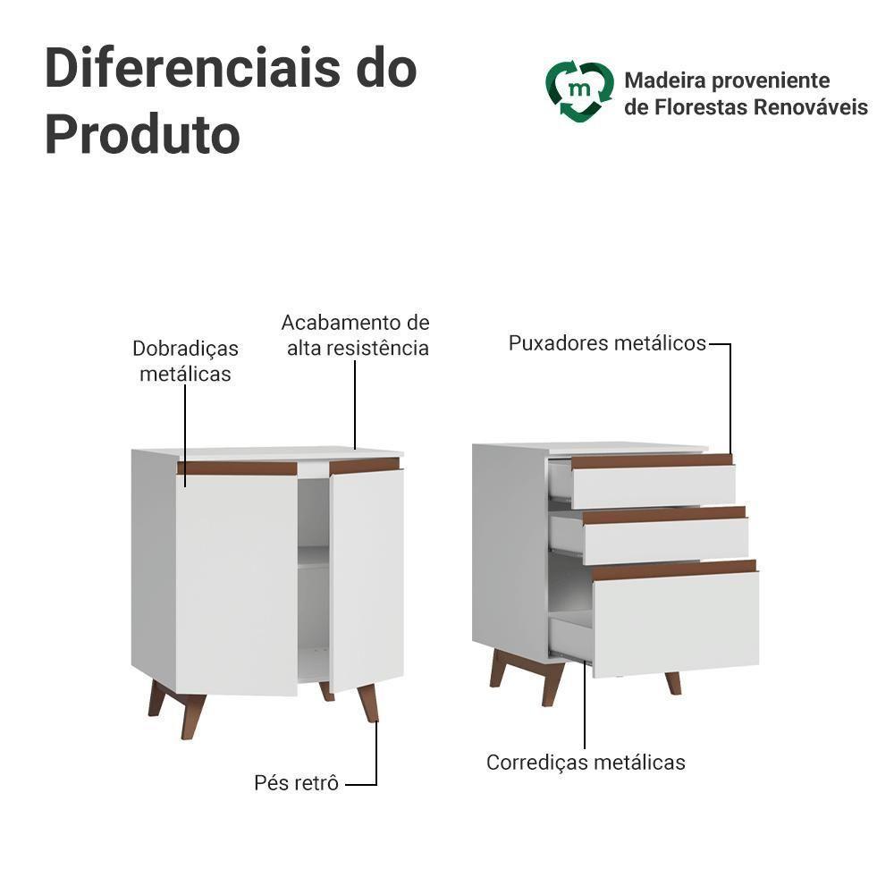 Kit Com Dois Balcões De Cozinha 2 Portas 3 Gavetas (com Tampo) Branco Reims Madesa Branco - 4