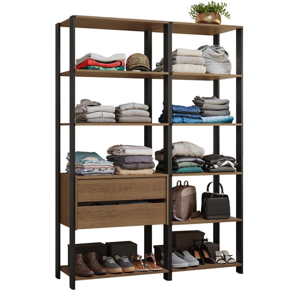 Guarda-roupa Closet Modulado Valencia 2 Gavetas 9 Prateleiras 129cm Madesa Rustic/preto - 2