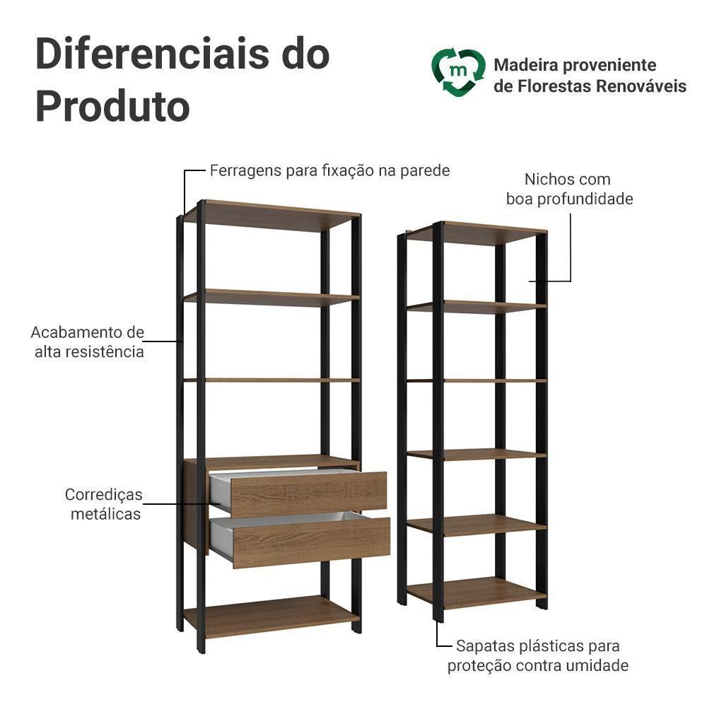 Guarda-roupa Closet Modulado Valencia 2 Gavetas 9 Prateleiras 129cm Madesa Rustic/preto - 4