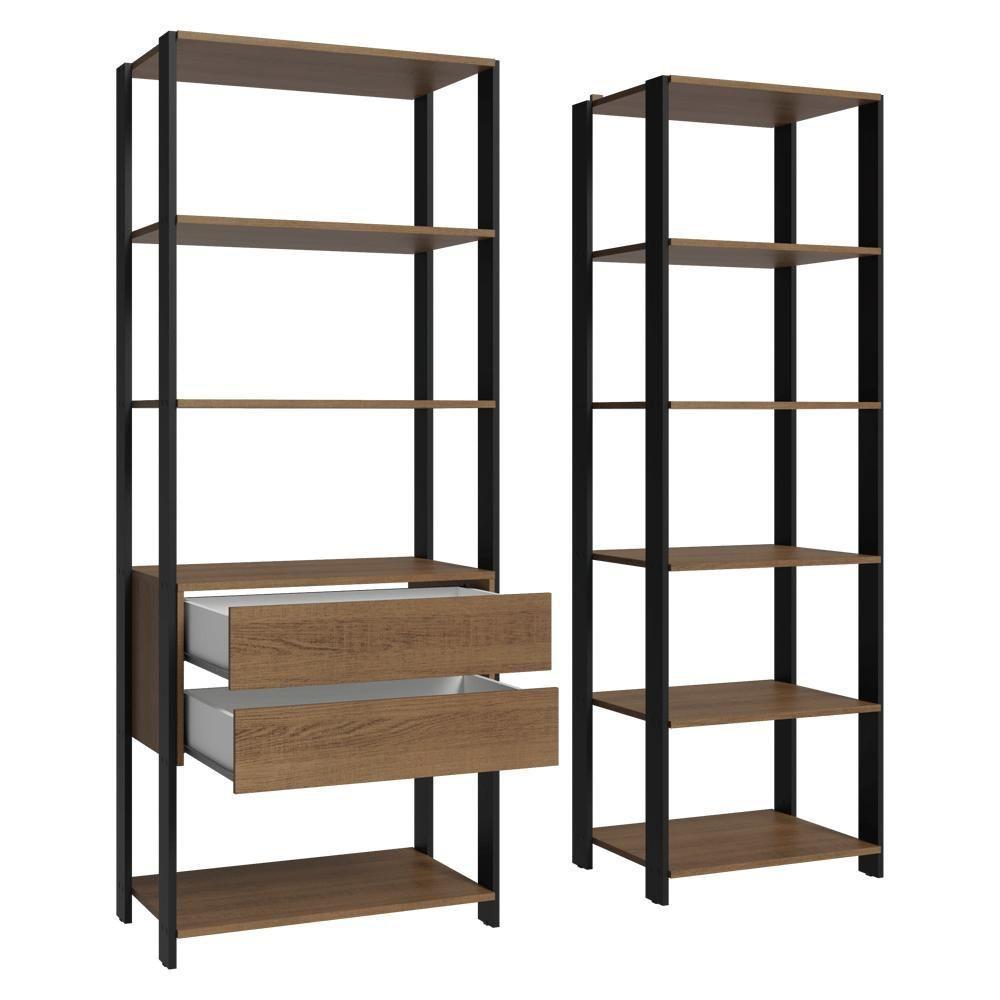 Guarda-roupa Closet Modulado Valencia 2 Gavetas 9 Prateleiras 129cm Madesa Rustic/preto - 5