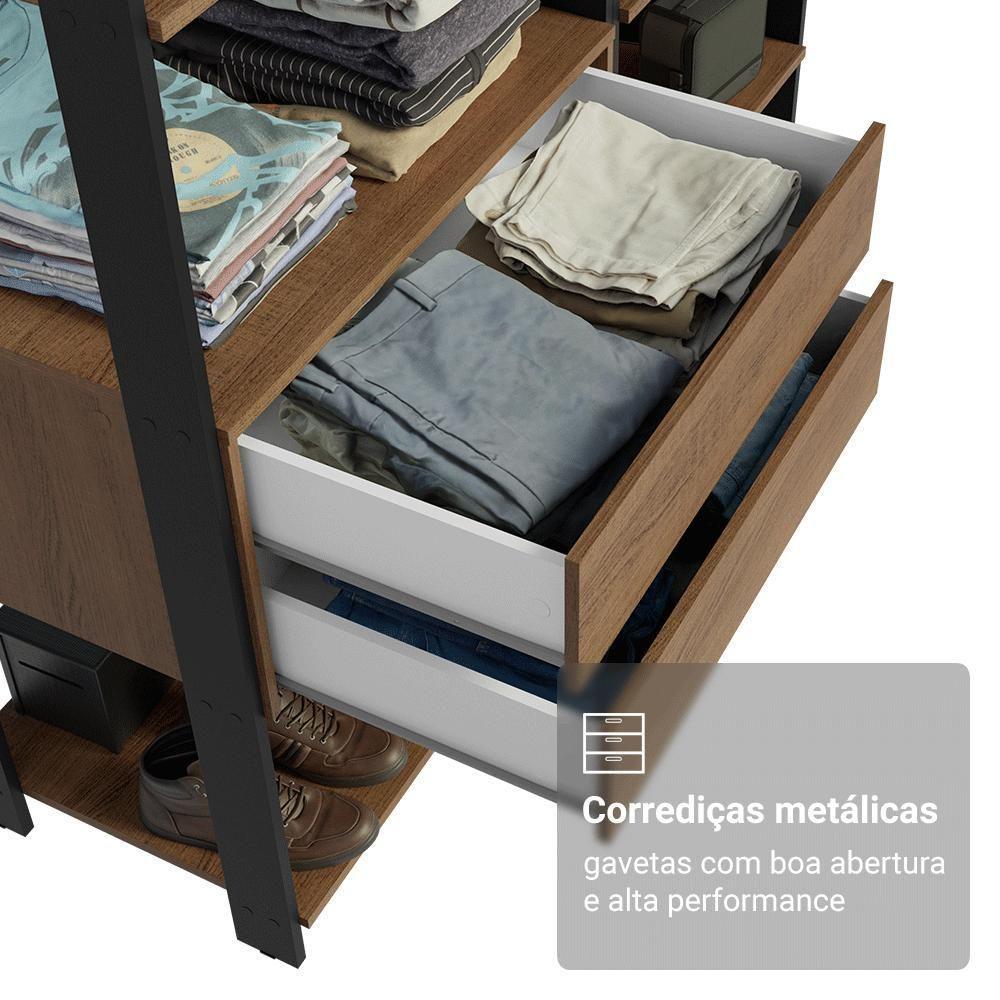 Guarda-roupa Closet Modulado Valencia 2 Gavetas 9 Prateleiras 129cm Madesa Rustic/preto - 7