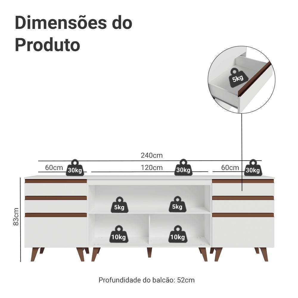 Kit Com Três Balcões De Cozinha 2 Portas 6 Gavetas (com Tampo) Branco Reims Madesa Branco - 3