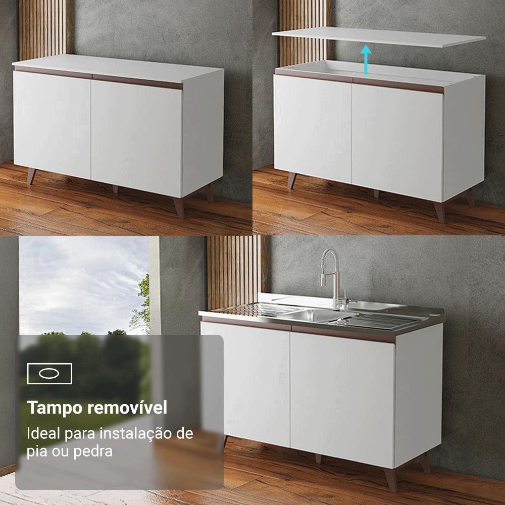 Kit Com Três Balcões De Cozinha 2 Portas 6 Gavetas (com Tampo) Branco Reims Madesa Branco - 6