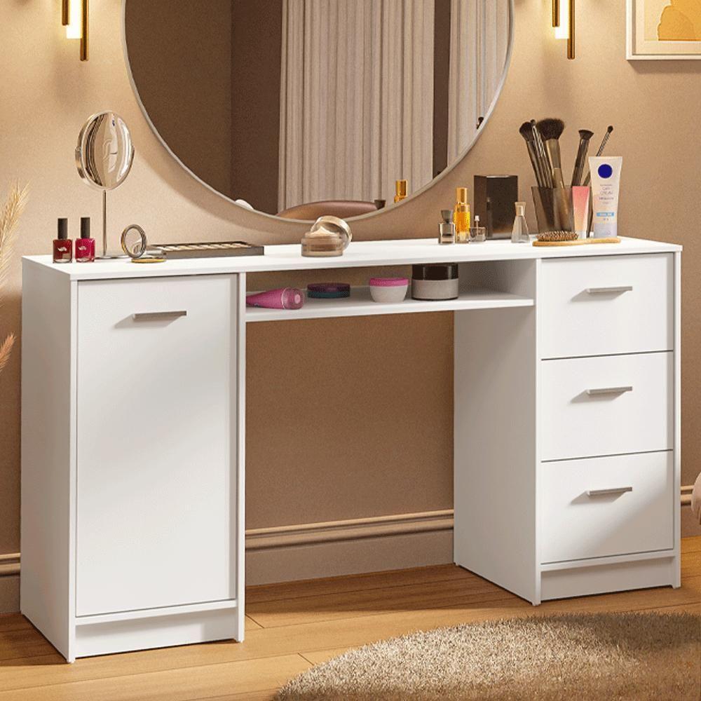 Escrivaninha Penteadeira 136cm 1 Porta 3 Gavetas Madesa Branco - 1