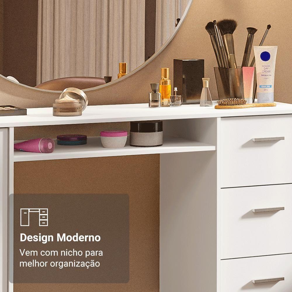 Escrivaninha Penteadeira 136cm 1 Porta 3 Gavetas Madesa Branco - 6