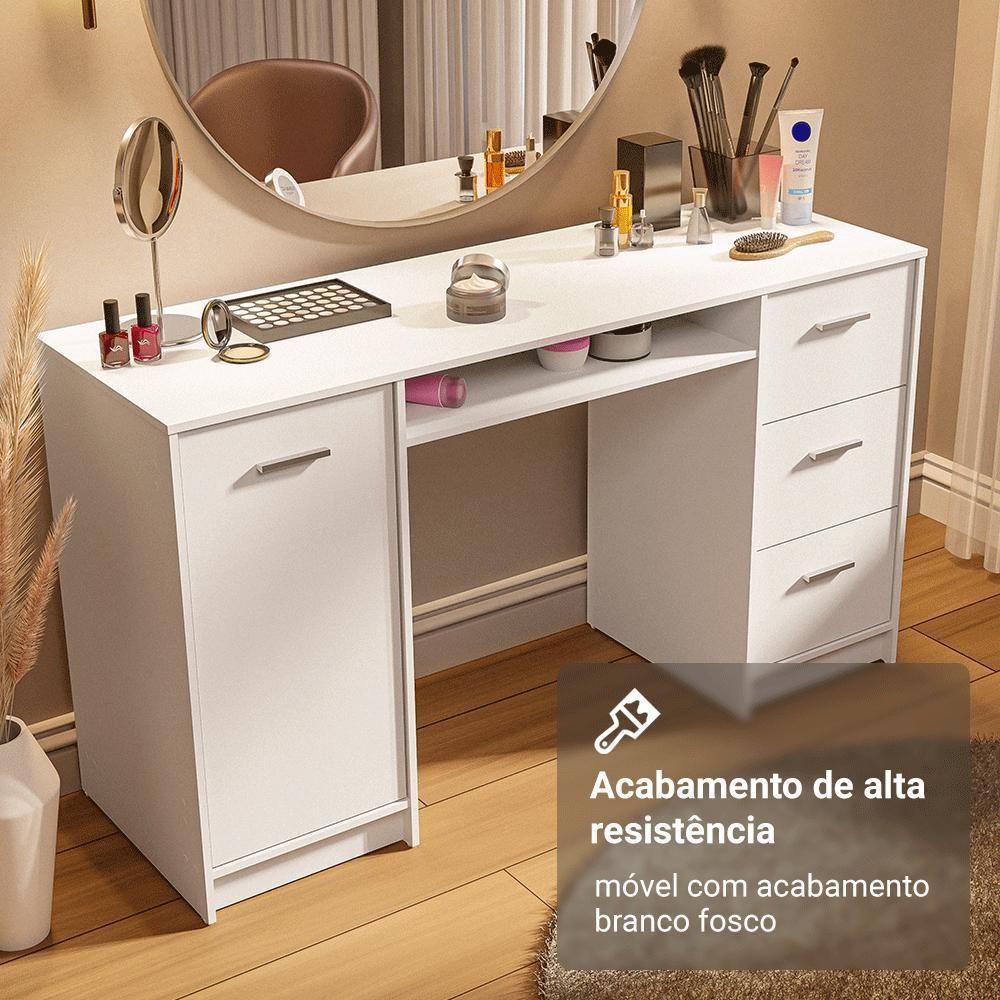 Escrivaninha Penteadeira 136cm 1 Porta 3 Gavetas Madesa Branco - 7