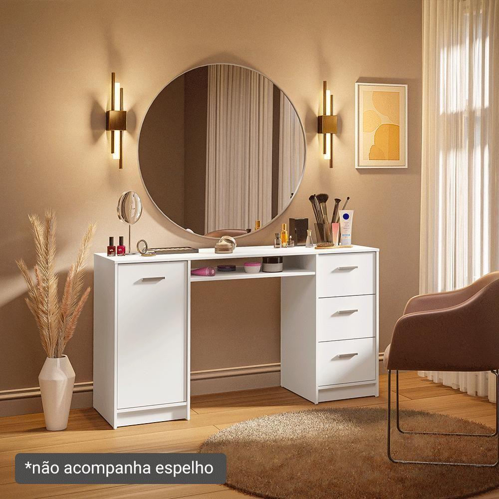 Escrivaninha Penteadeira 136cm 1 Porta 3 Gavetas Madesa Branco - 8