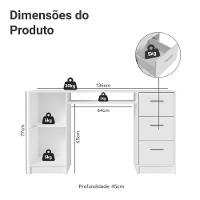 Escrivaninha Penteadeira 136cm 1 Porta 3 Gavetas Madesa Branco - 3
