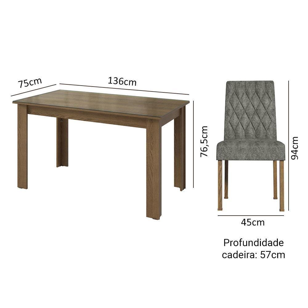 Conjunto Sala De Jantar Mesa Tampo De Vidro 6 Cadeiras Odara Madesa Rustic/silver - 3