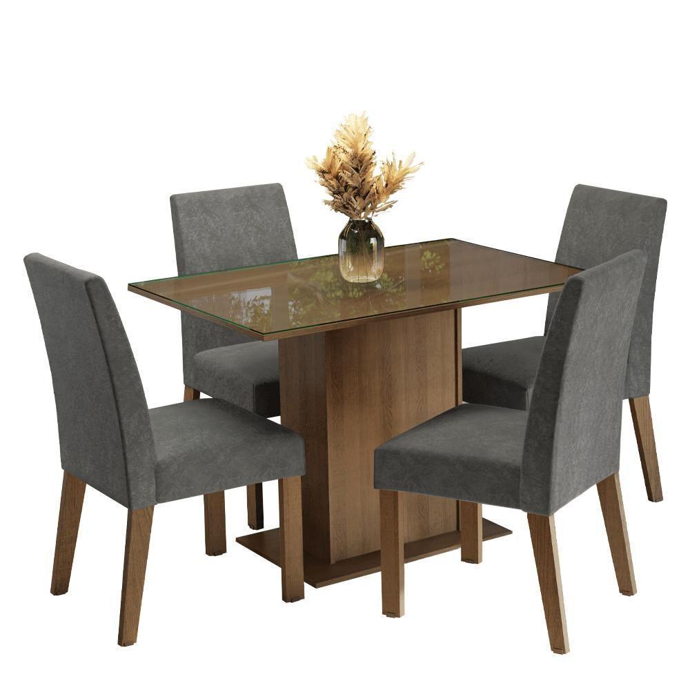 Conjunto Sala De Jantar Mesa Tampo De Vidro 4 Cadeiras Zion Madesa Rustic/silver - 3