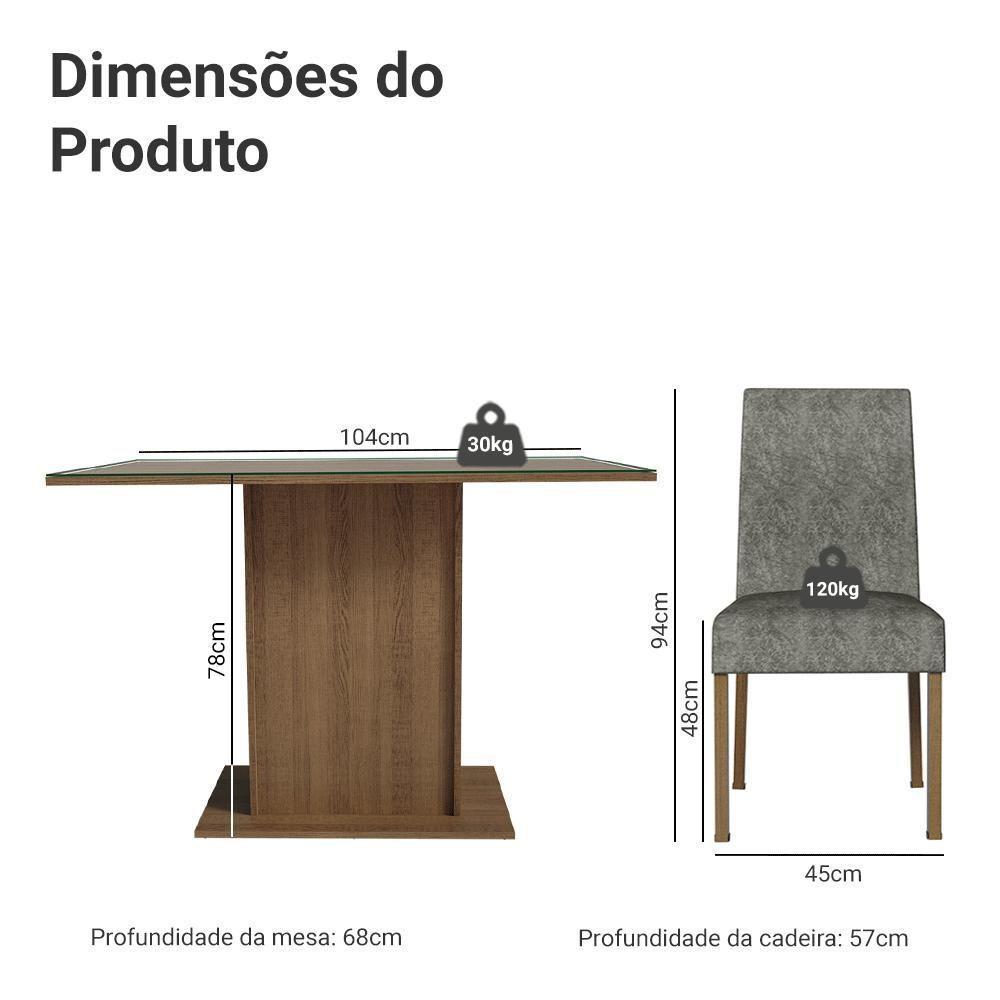 Conjunto Sala De Jantar Mesa Tampo De Vidro 4 Cadeiras Zion Madesa Rustic/silver - 4