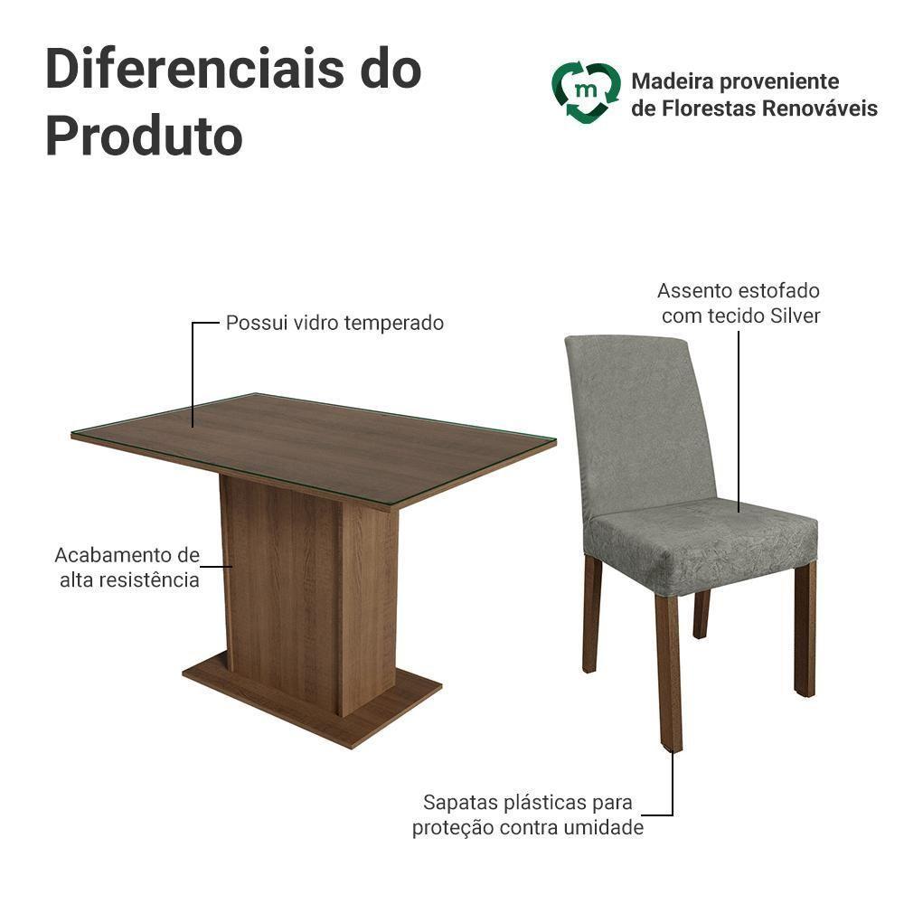 Conjunto Sala De Jantar Mesa Tampo De Vidro 4 Cadeiras Zion Madesa Rustic/silver - 5