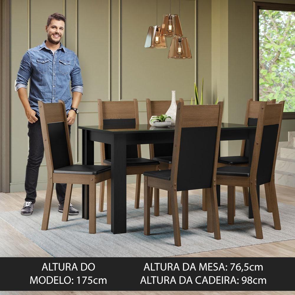 Conjunto Sala De Jantar Mesa Tampo De Vidro 6 Cadeiras Zoe Madesa Preto/rustic - 2