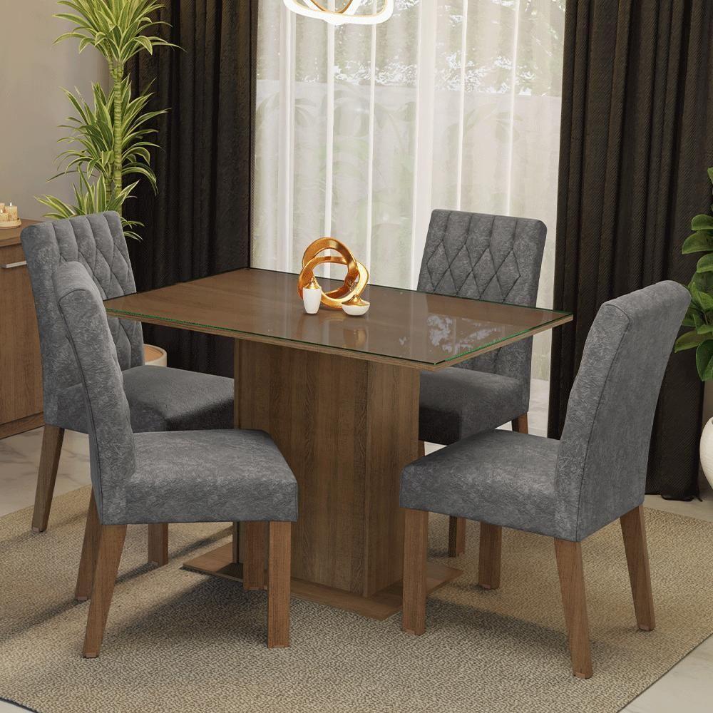 Conjunto Sala De Jantar Mesa Tampo De Vidro 4 Cadeiras Reale Madesa Rustic/silver - 1