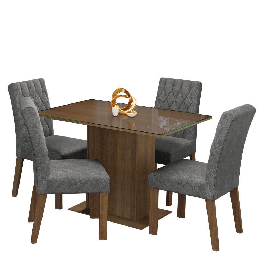 Conjunto Sala De Jantar Mesa Tampo De Vidro 4 Cadeiras Reale Madesa Rustic/silver - 2