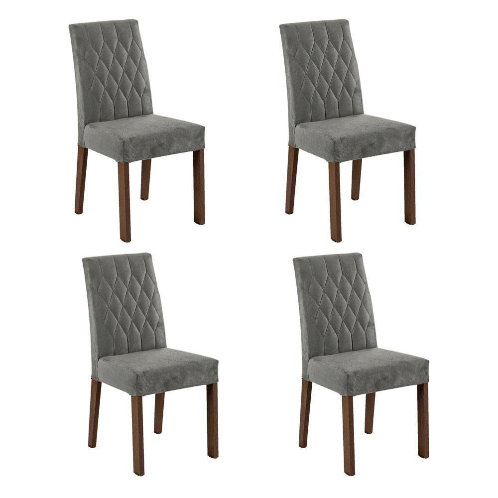 Conjunto Sala De Jantar Mesa Tampo De Vidro 4 Cadeiras Reale Madesa Rustic/silver - 7