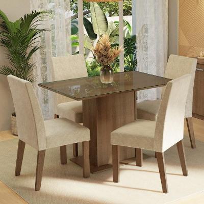 Conjunto de Jantar Zion 4 Lugares Tampo de Vidro com Cadeiras Estofadas Rustic Imperial