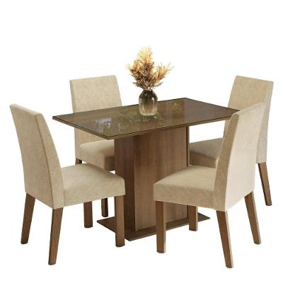 Conjunto Sala De Jantar Mesa Tampo De Vidro 4 Cadeiras Zion Madesa Rustic/imperial