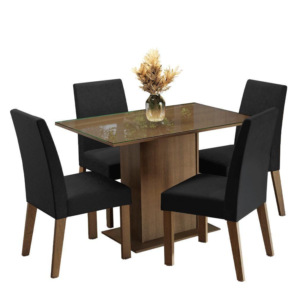 Conjunto Sala De Jantar Mesa Tampo De Vidro 4 Cadeiras Zion Madesa Rustic/oxford - 2