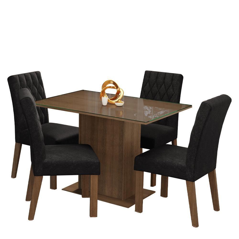 Conjunto Sala De Jantar Mesa Tampo De Vidro 4 Cadeiras Reale Madesa Rustic/oxford - 6