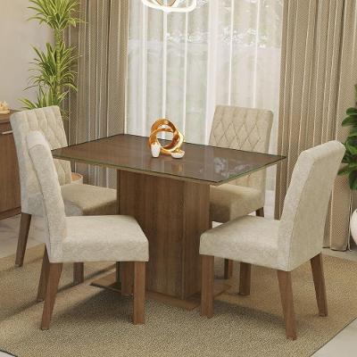 Conjunto de Jantar Reale 4 Lugares Mesa com Tampo de Vidro Temperado Rustic