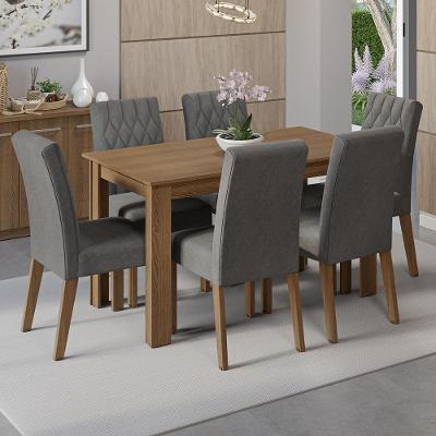 Conjunto Jantar Allegro 6 Lugares Mesa em MDP com Cadeiras Estofadas Rustic e Silver