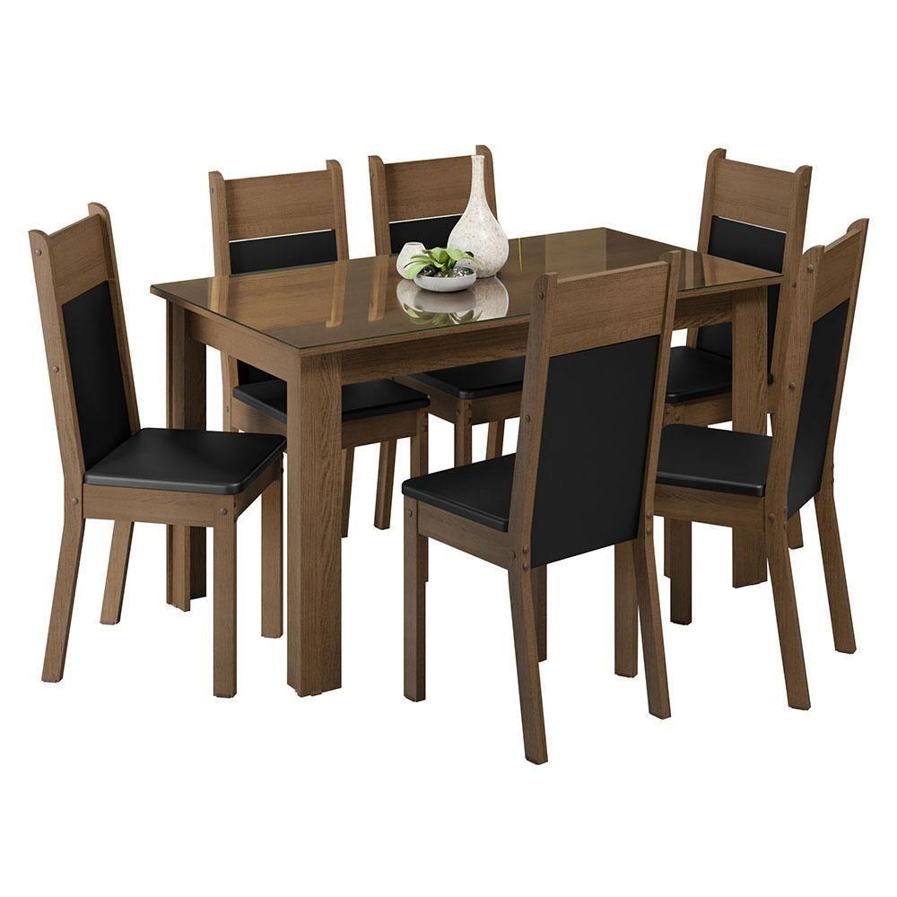 Conjunto Sala De Jantar Mesa Tampo De Vidro 6 Cadeiras Zoe Madesa Rustic/preto - 2