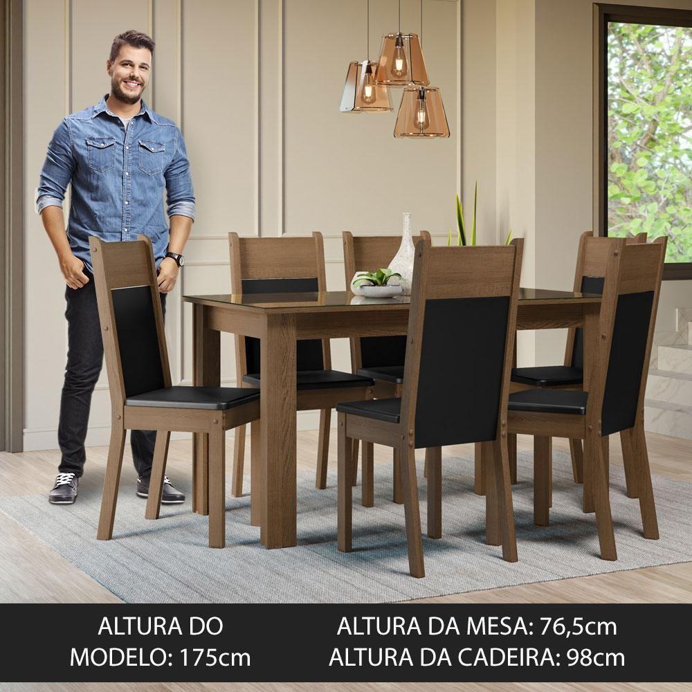 Conjunto Sala De Jantar Mesa Tampo De Vidro 6 Cadeiras Zoe Madesa Rustic/preto - 4