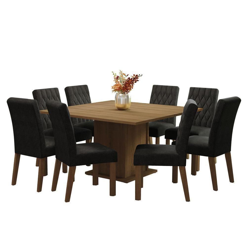 Conjunto Sala De Jantar Mesa Tampo De Madeira 8 Cadeiras Leila Madesa Rustic/oxford - 2