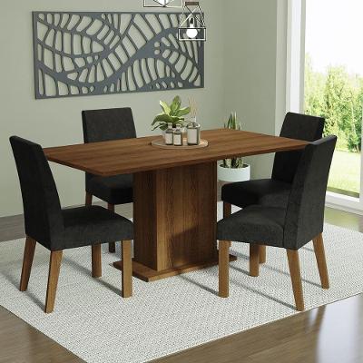 Conjunto de Jantar Keila 4 Lugares Tampo em MDP com Cadeiras Estofadas Rustic