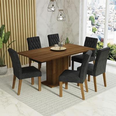 Conjunto de Jantar Hanna 6 Lugares Mesa em MDP com Cadeiras Estofadas Suede Oxford Rustic