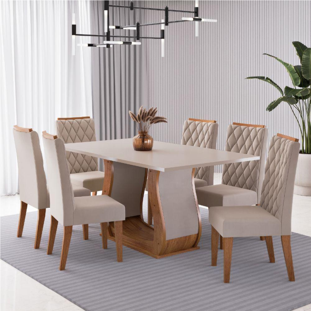 Conjunto De Sala De Jantar Mesa Veneto 1,60m 6 Cadeiras Bele Veludo Viero Madeirado - 4