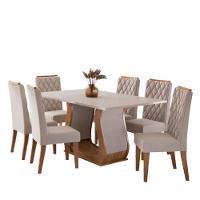 Conjunto De Sala De Jantar Mesa Veneto 1,60m 6 Cadeiras Bele Veludo Viero Madeirado - 1