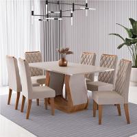 Conjunto De Sala De Jantar Mesa Veneto 1,60m 6 Cadeiras Bele Veludo Viero Madeirado