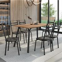 Conjunto De Mesa Sala De Jantar Com 6 Cadeiras Tubular Tampo Bp Madeirado Retangular 1,36m Preto/flor - 2