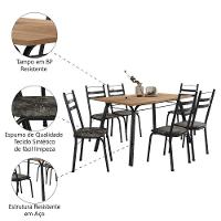 Conjunto De Mesa Sala De Jantar Com 6 Cadeiras Tubular Tampo Bp Madeirado Retangular 1,36m Preto/flor - 5