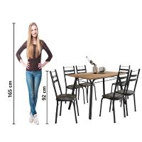 Conjunto De Mesa Sala De Jantar Com 6 Cadeiras Tubular Tampo Bp Madeirado Retangular 1,36m Preto/flor - 6