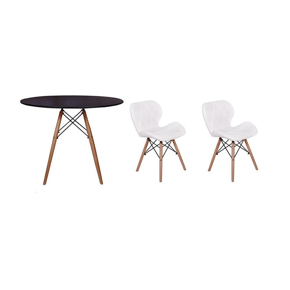 Kit Mesa Jantar Eiffel 120cm Preta 02 Cadeiras Slim Branca - 1