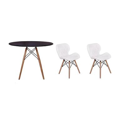 Kit Mesa Jantar Eiffel 120cm Preta 02 Cadeiras Slim Branca