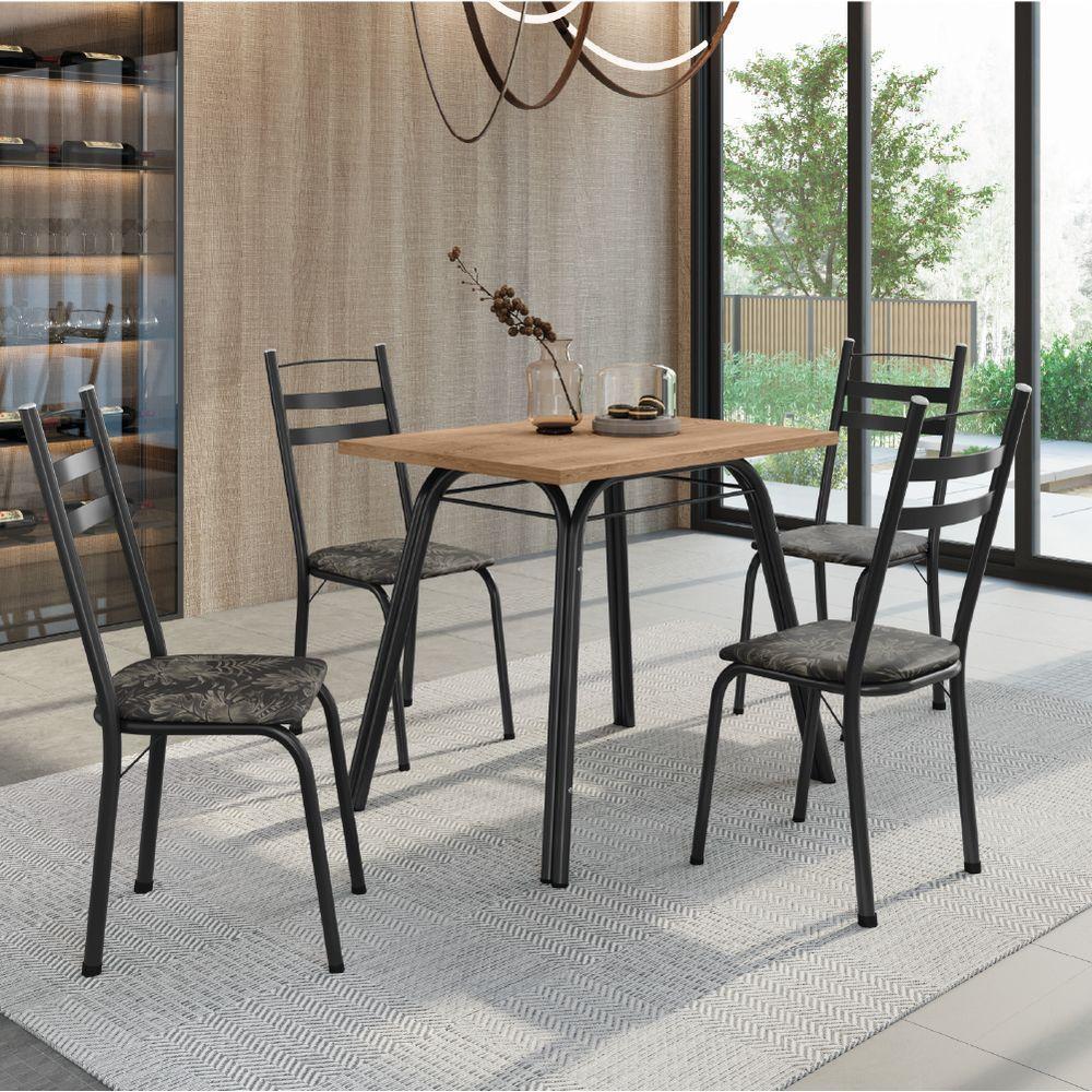 Conjunto De Mesa Sala De Jantar Com 4 Cadeiras Tubular Tampo Bp Madeirado Retangular Preto/flor - 2