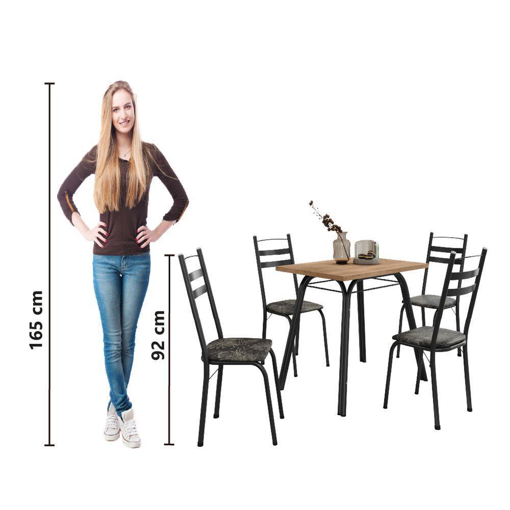 Conjunto De Mesa Sala De Jantar Com 4 Cadeiras Tubular Tampo Bp Madeirado Retangular Preto/flor - 6
