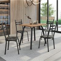 Conjunto De Mesa Sala De Jantar Com 4 Cadeiras Tubular Tampo Bp Madeirado Retangular Preto/flor - 2
