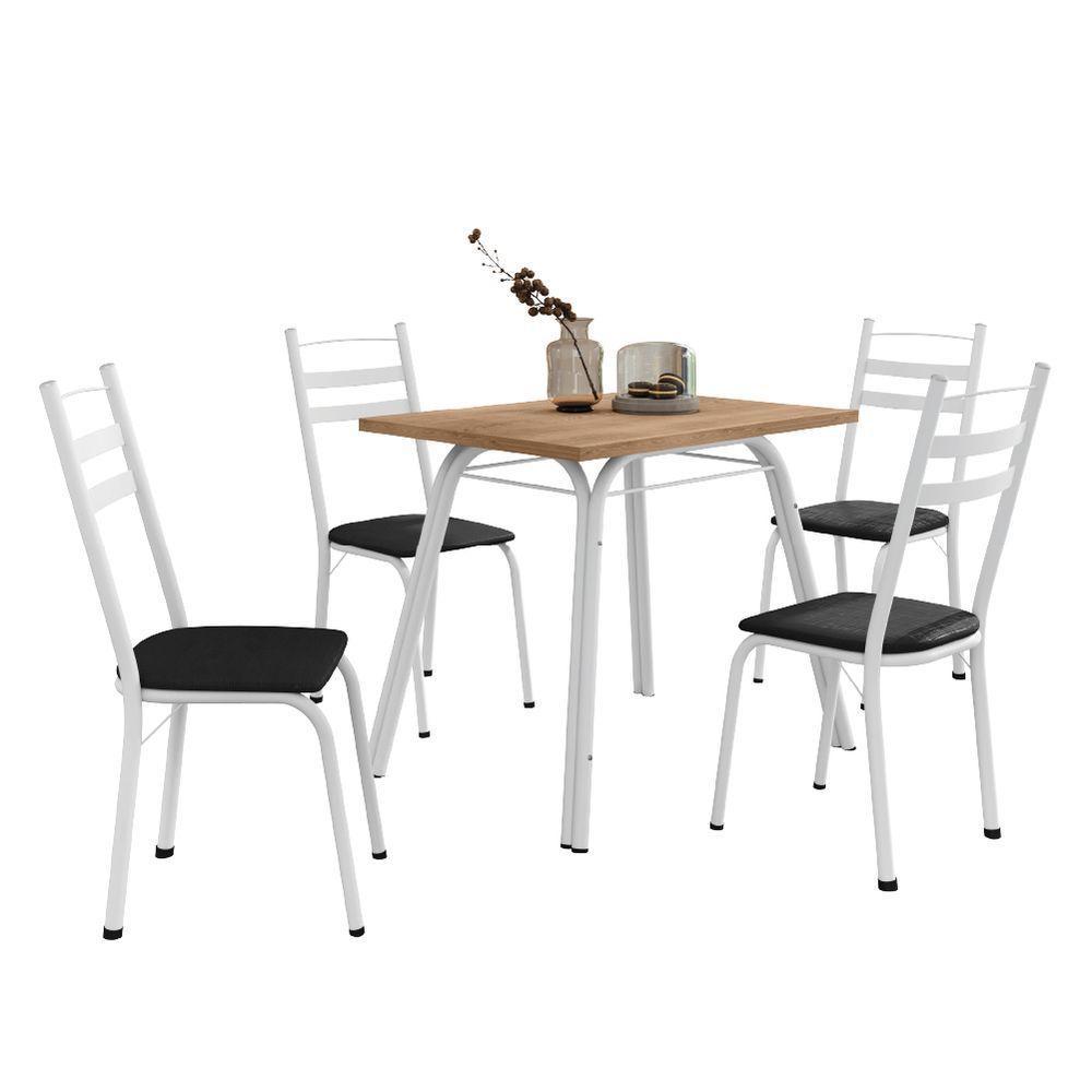 Conjunto De Mesa Sala De Jantar Com 4 Cadeiras Tubular Tampo Bp Madeirado Retangular Branco / Preto - 1