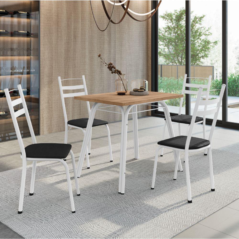 Conjunto De Mesa Sala De Jantar Com 4 Cadeiras Tubular Tampo Bp Madeirado Retangular Branco / Preto - 2