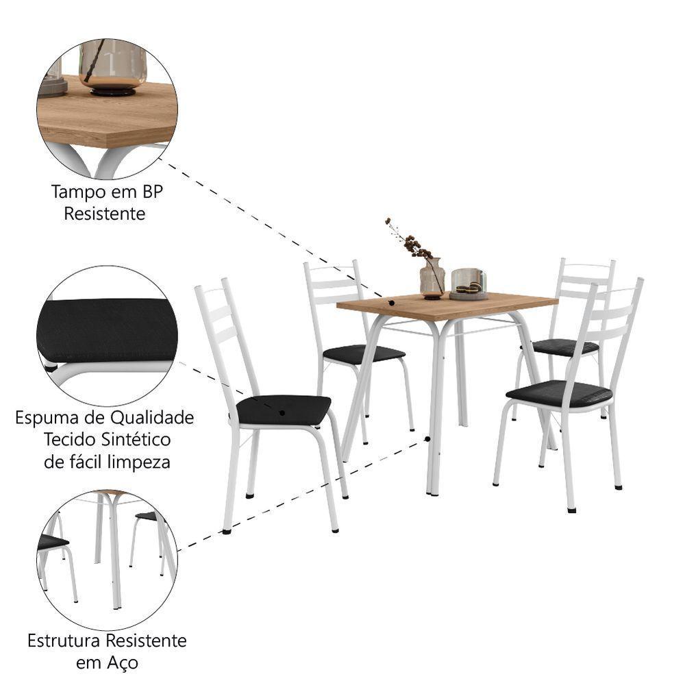 Conjunto De Mesa Sala De Jantar Com 4 Cadeiras Tubular Tampo Bp Madeirado Retangular Branco / Preto - 5