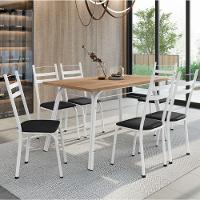 Conjunto De Mesa Sala De Jantar Com 6 Cadeiras Tubular Tampo Bp Madeirado Retangular 1,36m Branco / Preto - 2