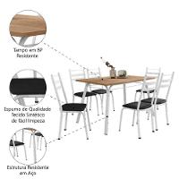 Conjunto De Mesa Sala De Jantar Com 6 Cadeiras Tubular Tampo Bp Madeirado Retangular 1,36m Branco / Preto - 5